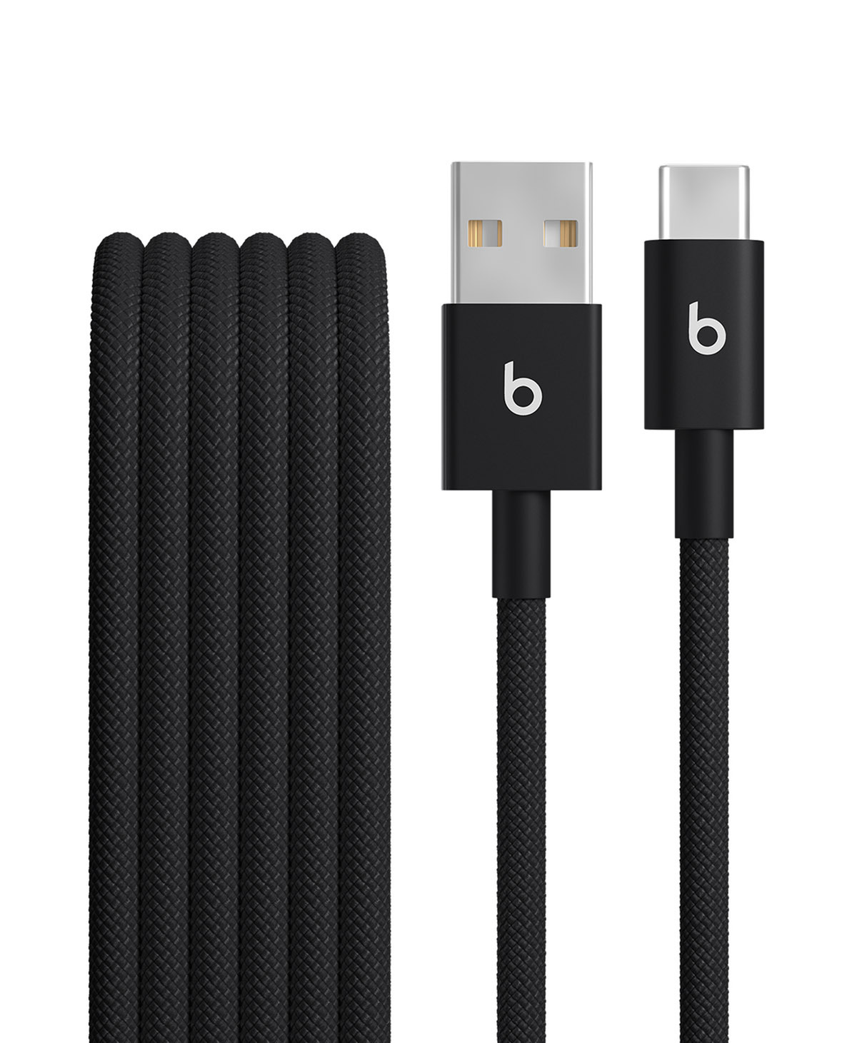 Close-up of 2 Pack Beats USB-A to USB-C Woven Cable in Bolt Black