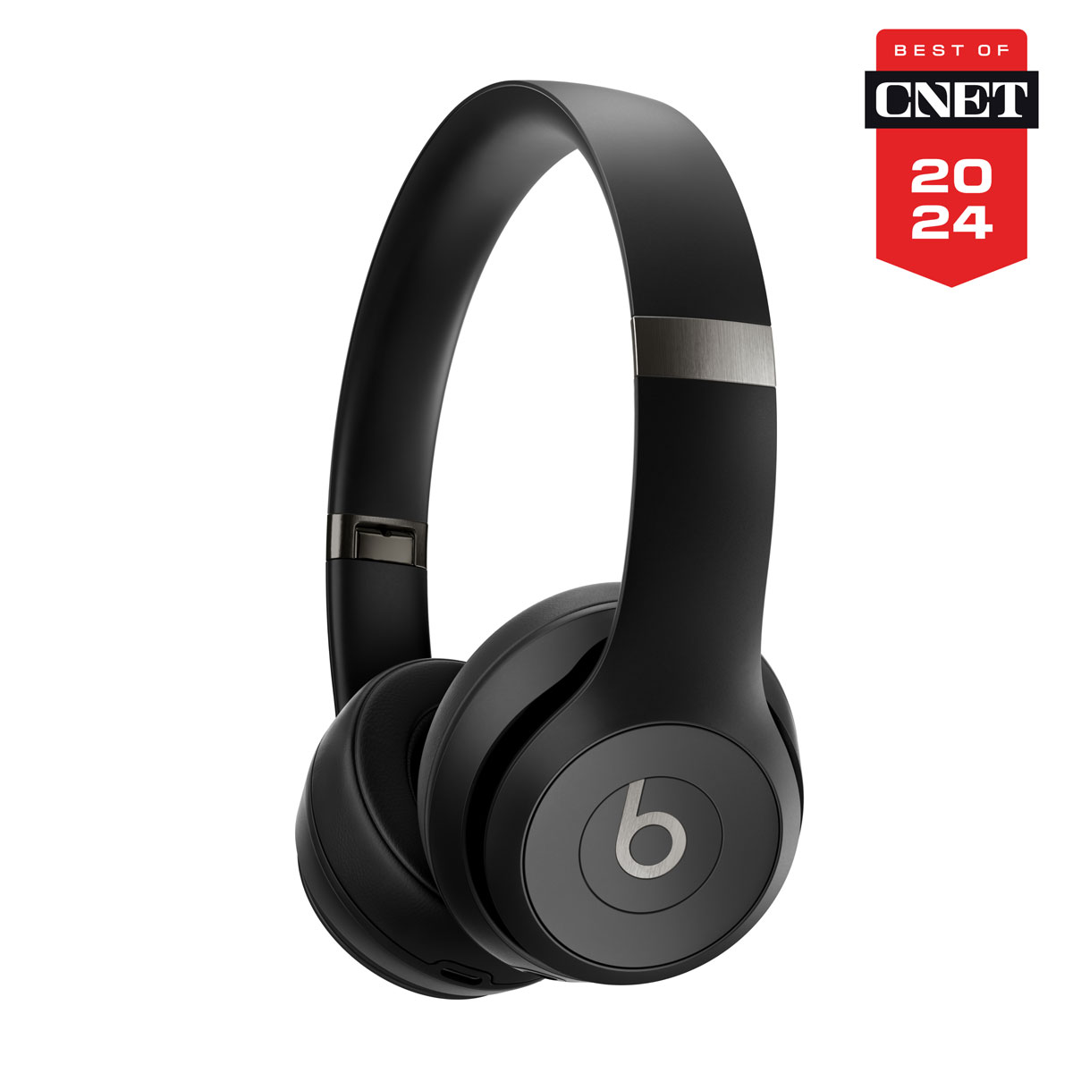 Close-up of Beats Solo4 in Matte Black with Best of CNET 2024 badge.