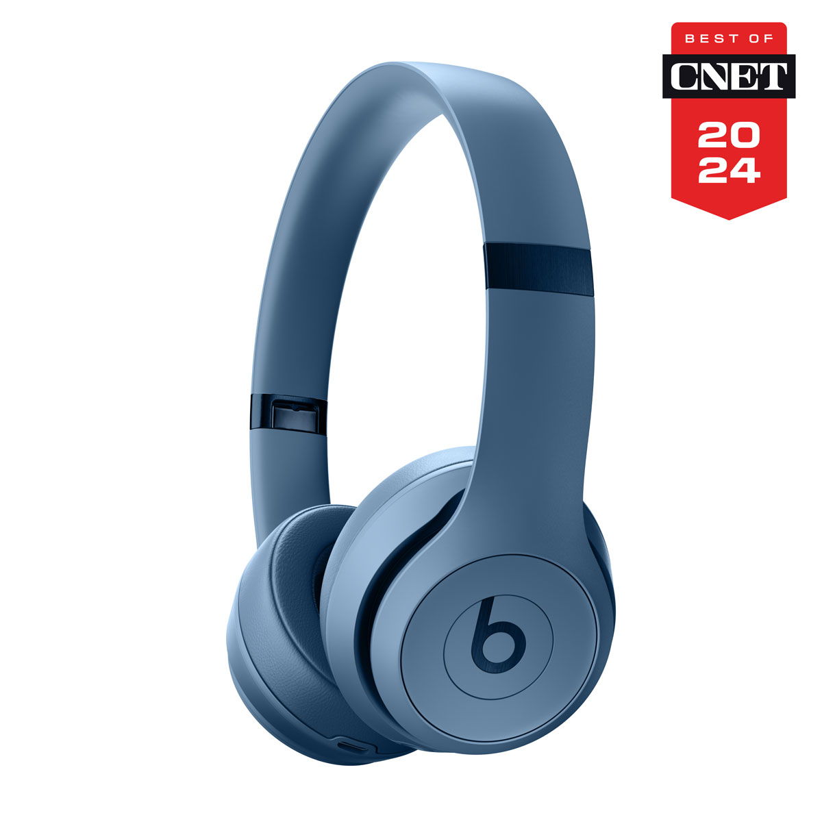 Close-up of Beats Solo4 in Slate Blue with Best of CNET 2024 badge.